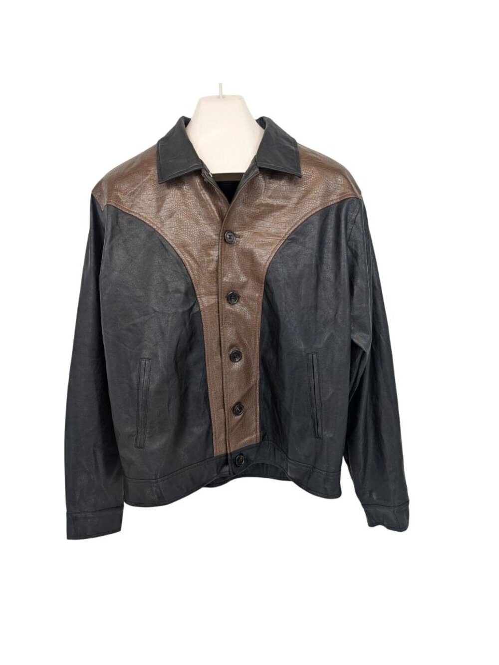 Faux Leather Western Jacket Croc Panel Indie Sleaze Grunge Button Front Medium